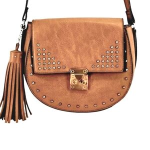 ATMOSPHERE Limited Addition Brown Leather Adjustable Strap Crossover Tassel Bag